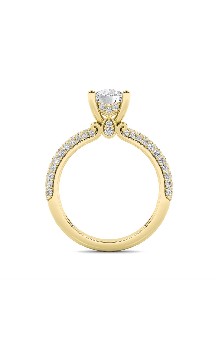 2Cttw Round Shaped Lab Grown Diamond (F/VS) ThreeRow Micro Pave Engagement Ring in 14K Gold