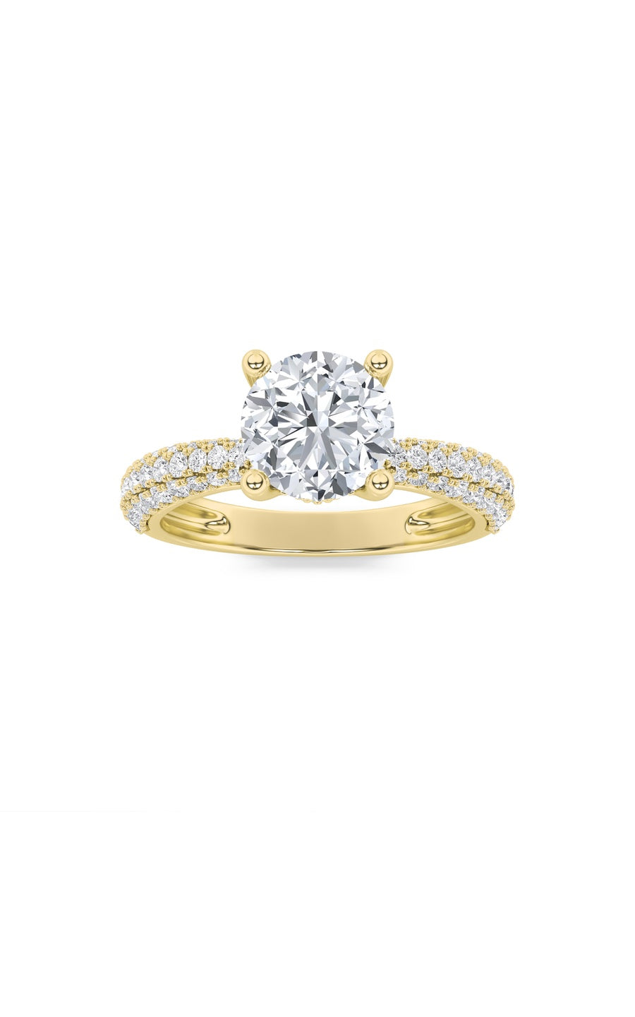 2Cttw Round Shaped Lab Grown Diamond (F/VS) ThreeRow Micro Pave Engagement Ring in 14K Gold