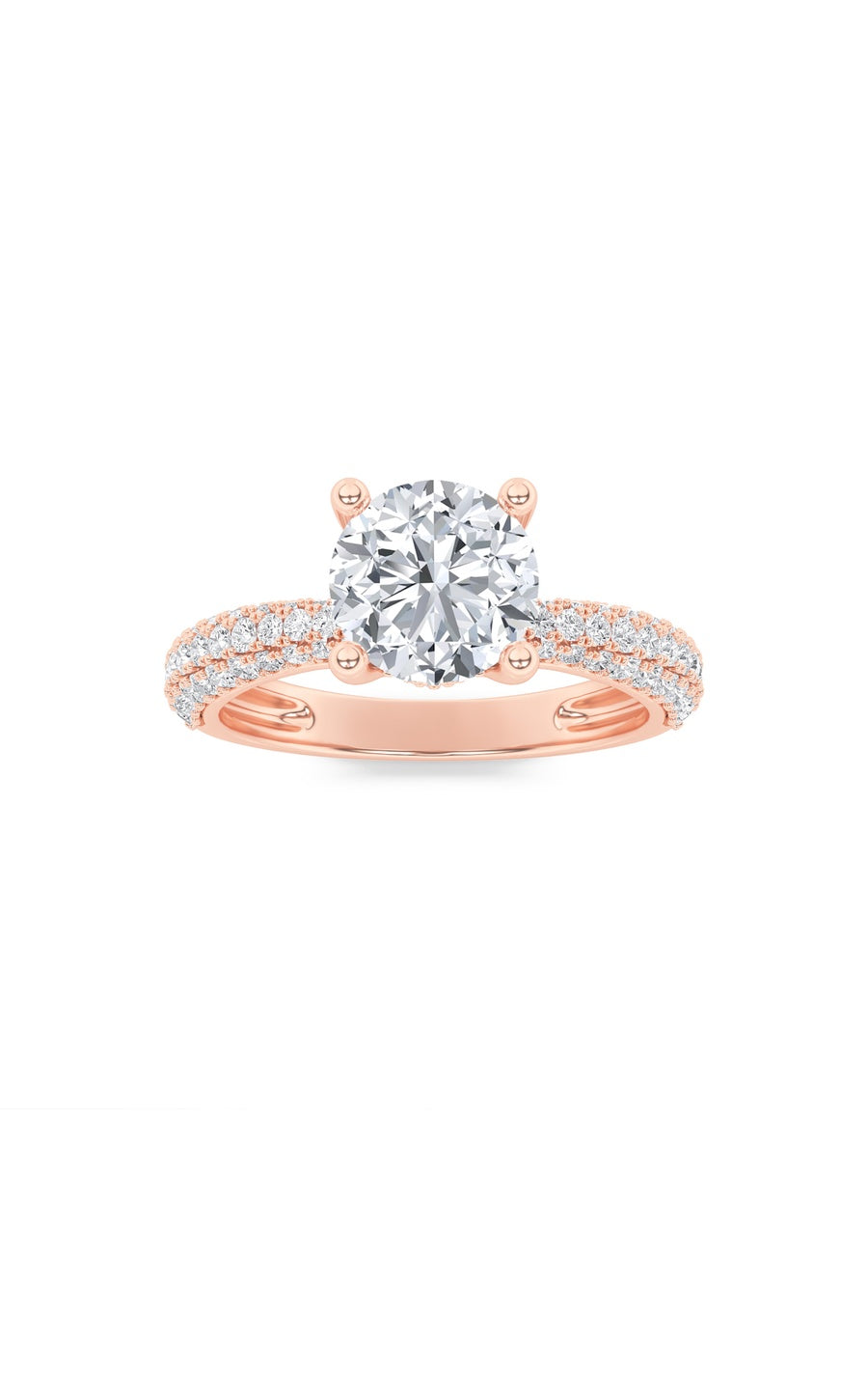 2Cttw Round Shaped Lab Grown Diamond (F/VS) ThreeRow Micro Pave Engagement Ring in 14K Gold