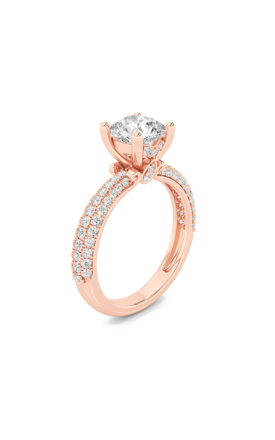 2Cttw Round Shaped Lab Grown Diamond (F/VS) ThreeRow Micro Pave Engagement Ring in 14K Gold