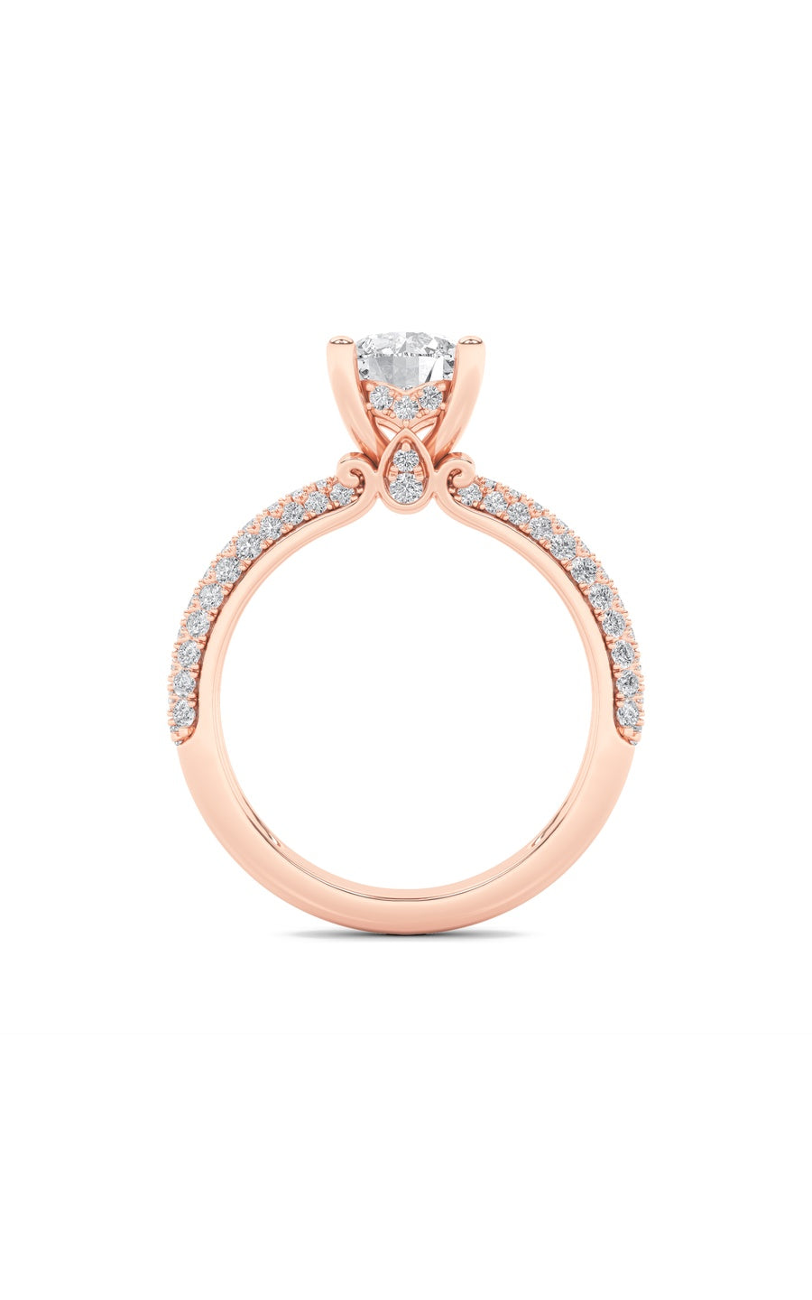 2Cttw Round Shaped Lab Grown Diamond (F/VS) ThreeRow Micro Pave Engagement Ring in 14K Gold