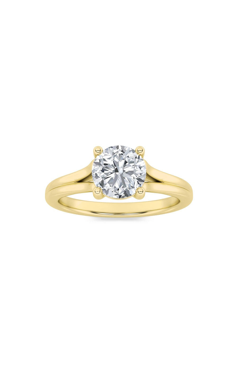 1Cttw Round Shaped Lab Grown Diamond (F/VS) SplitShank Solitaire Engagement Ring in 14K Gold