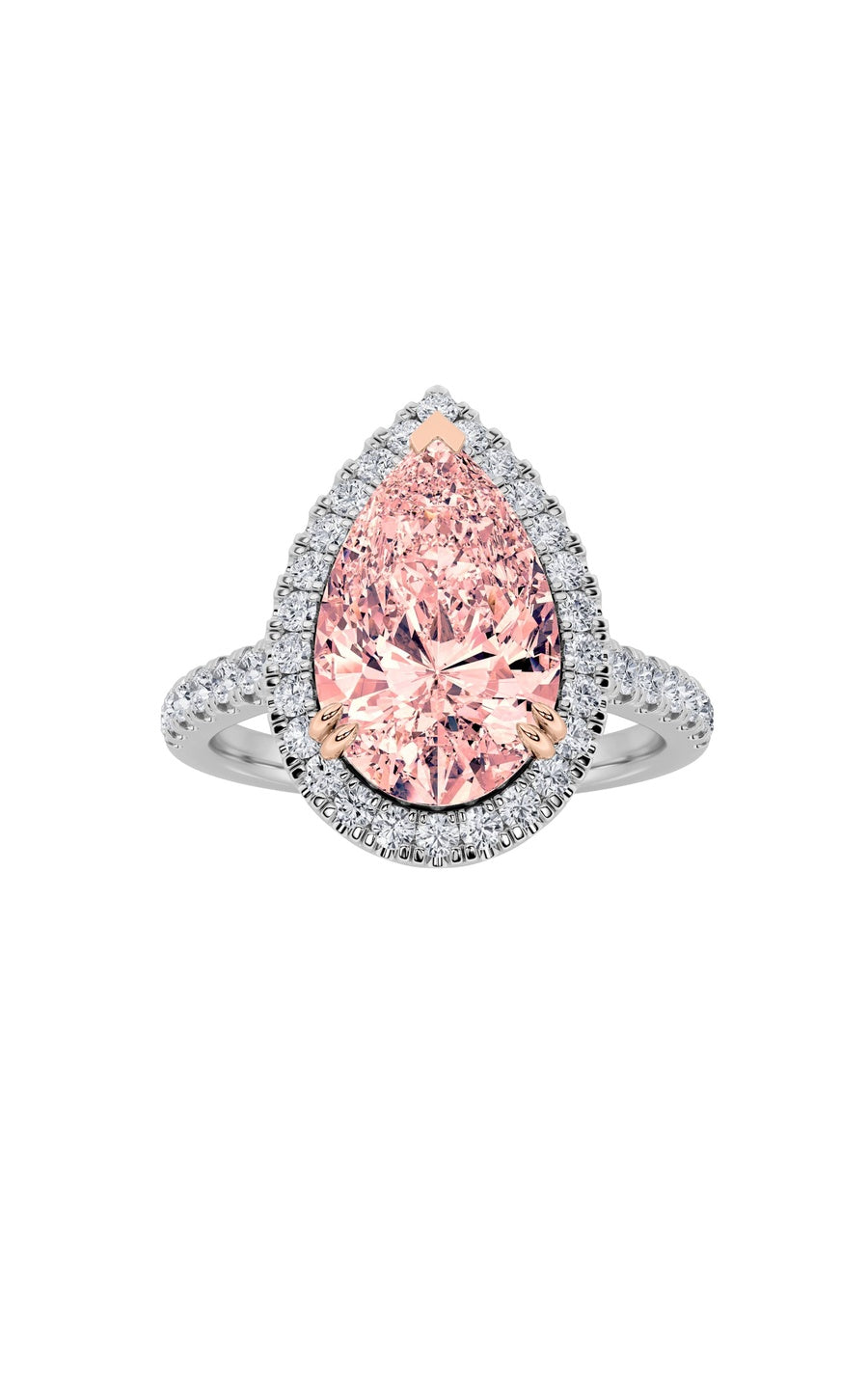 3Cttw Pear Shaped Lab Grown Diamond (F/VS) Bolld Accented Halo Engagement Ring in 14K Gold