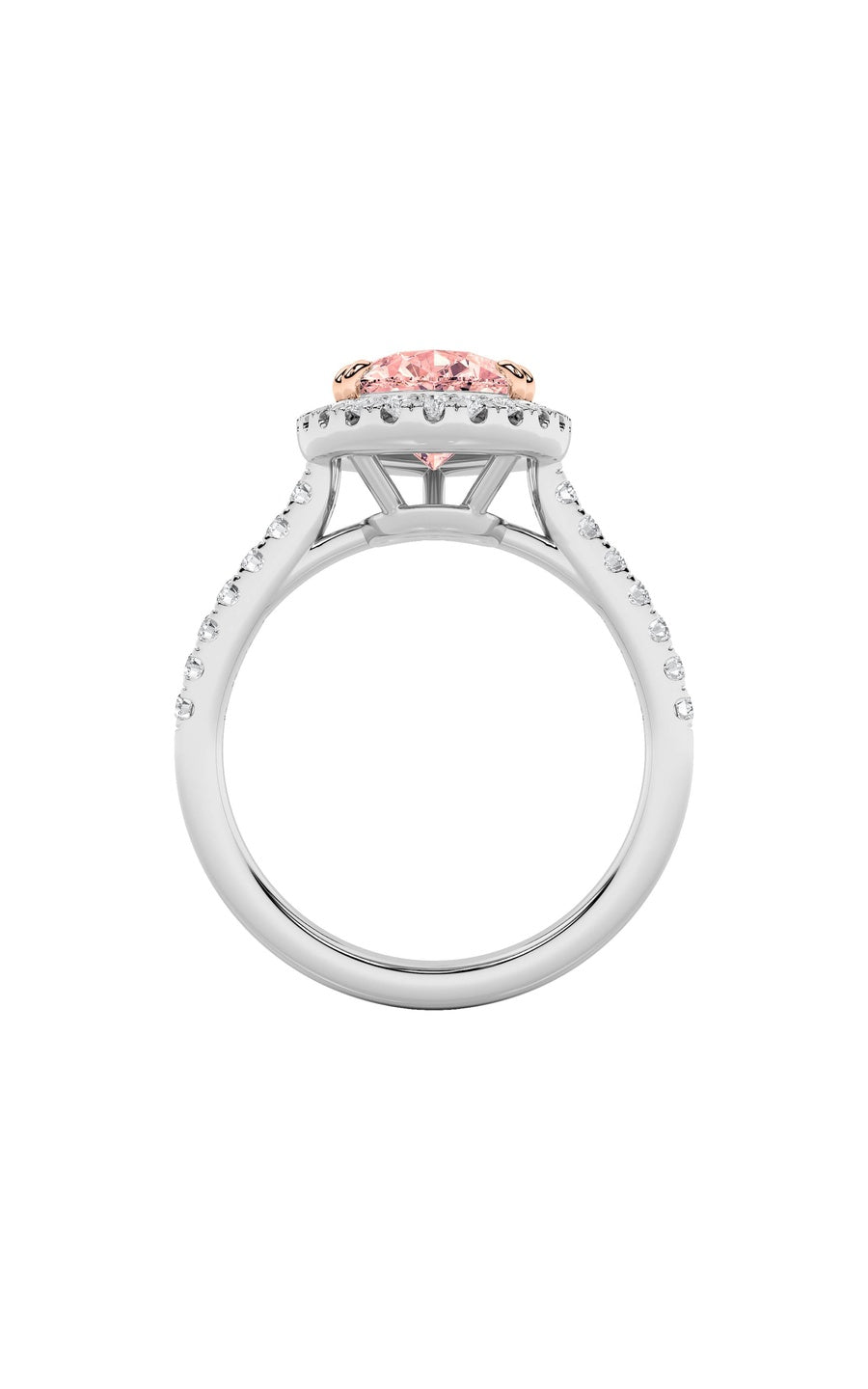 3Cttw Pear Shaped Lab Grown Diamond (F/VS) Bolld Accented Halo Engagement Ring in 14K Gold