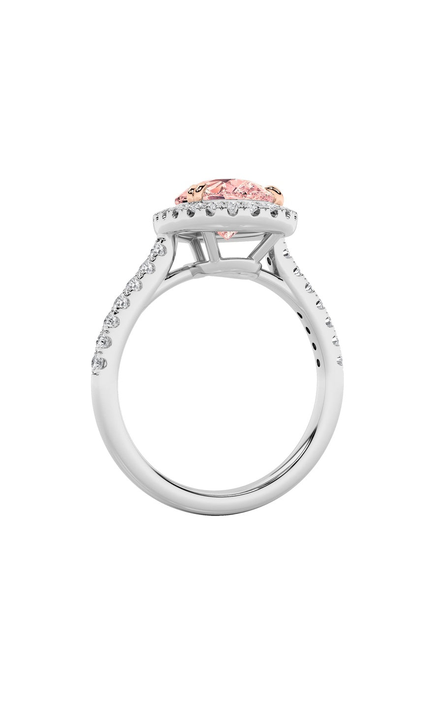 3Cttw Pear Shaped Lab Grown Diamond (F/VS) Bolld Accented Halo Engagement Ring in 14K Gold
