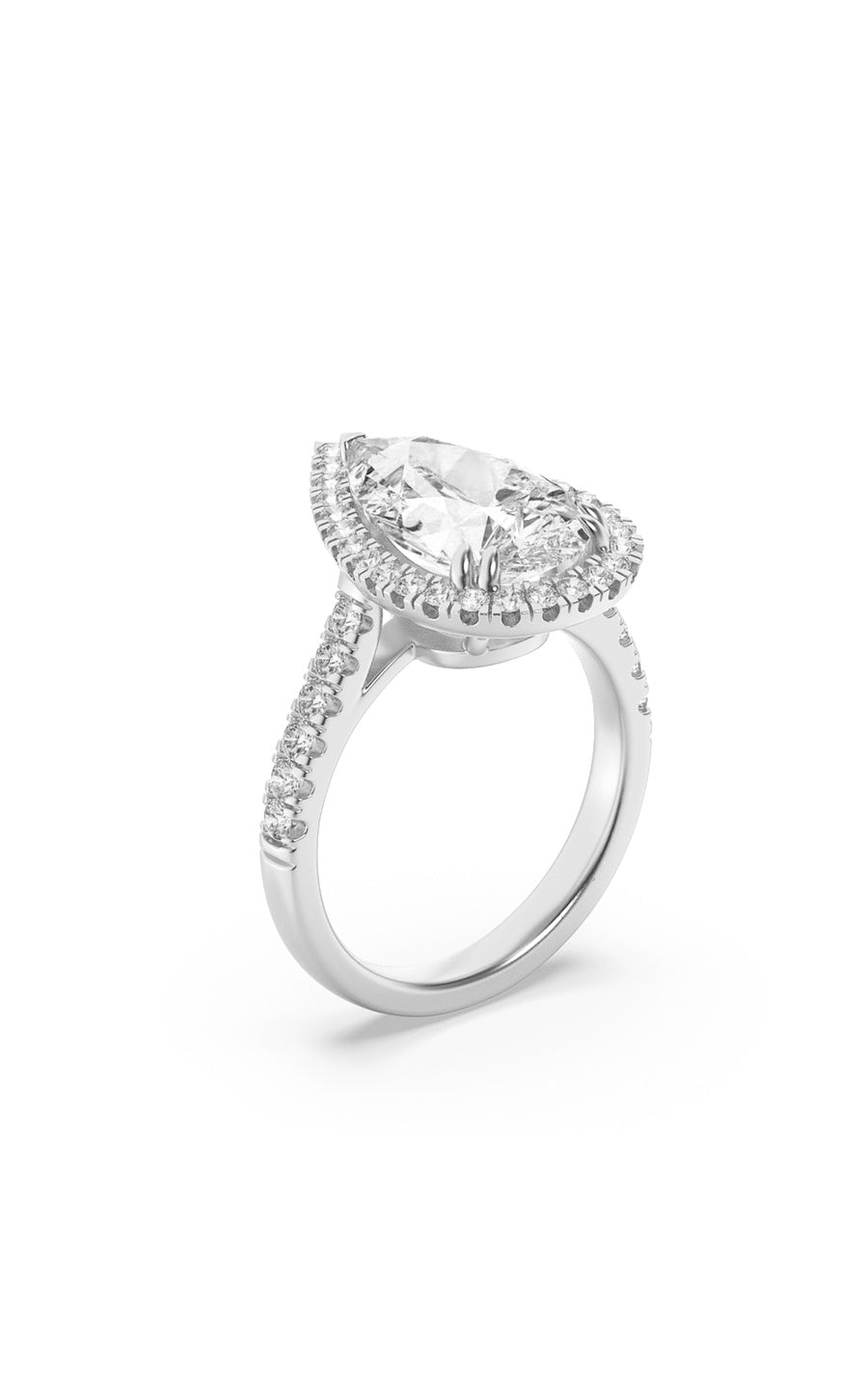 3CTW Pear Shaped Lab Grown Diamond (F/VS) Bolld Accented Halo Engagement Ring in 14K Gold