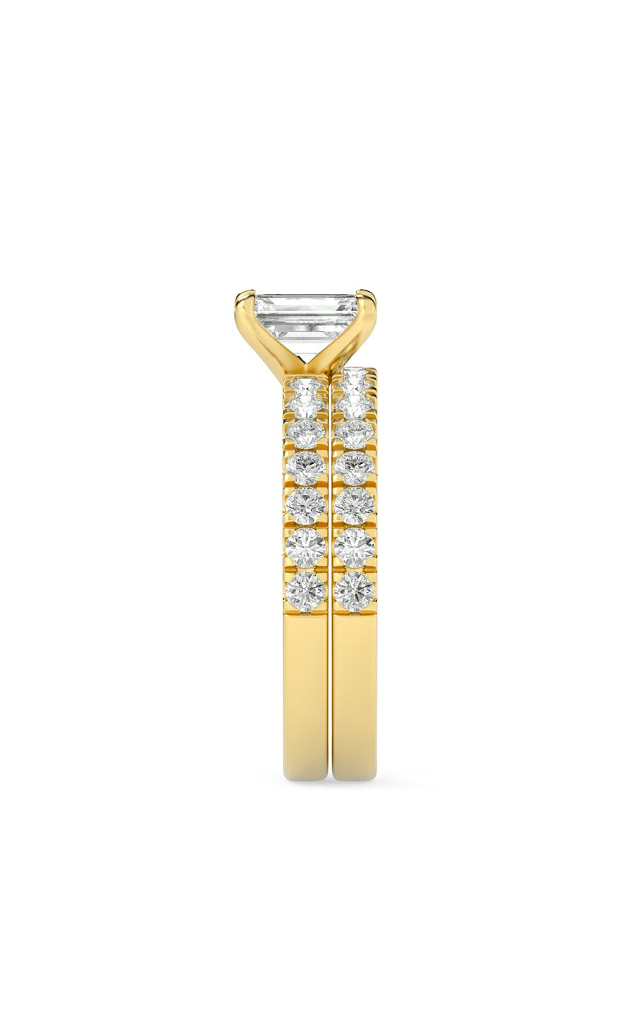 2Cttw Emerald Shaped Lab Grown Diamond (F/VS) Classic Accented  Set With Band and Engagement Ring in14K Gold