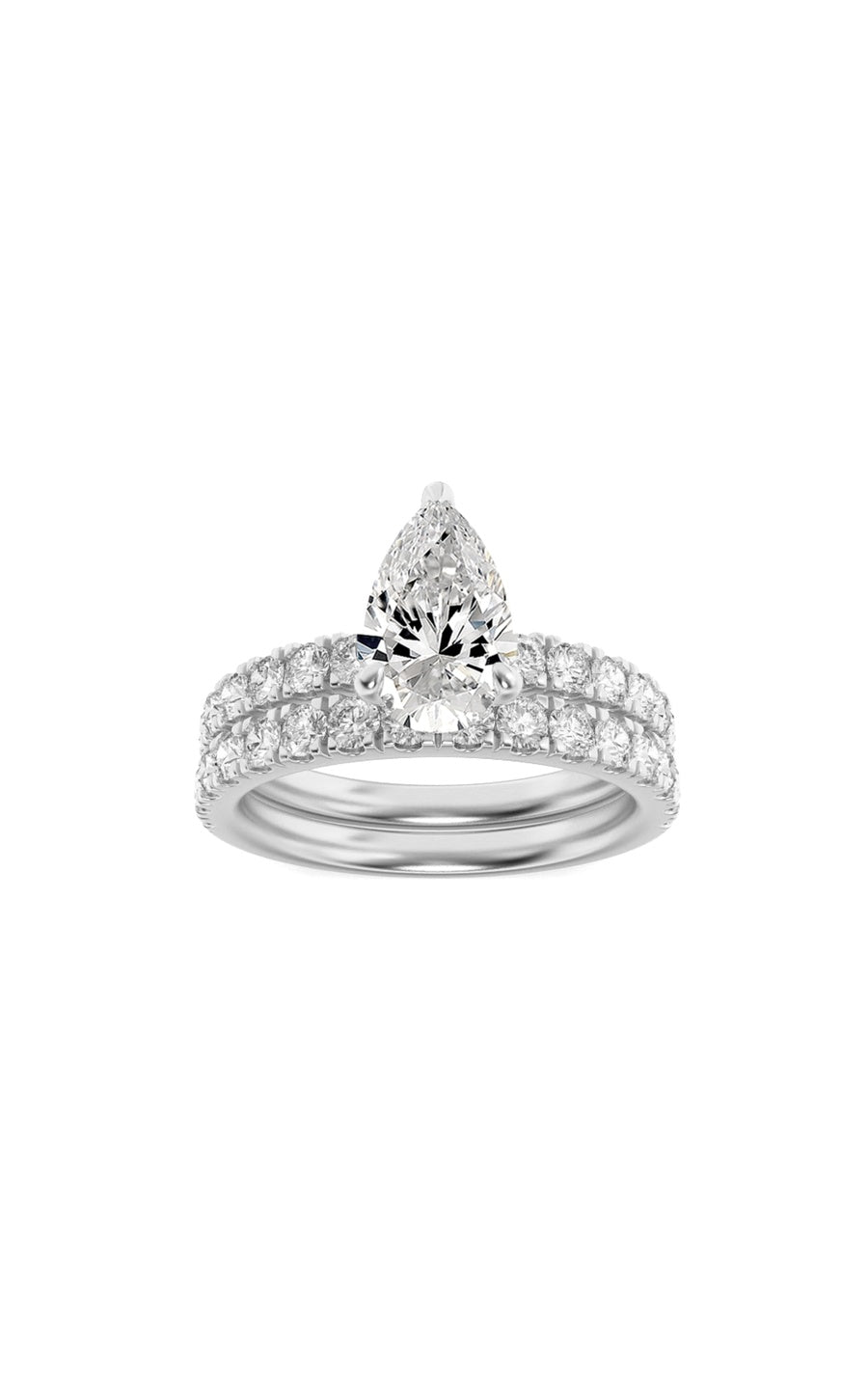 2Cttw Pear Shaped Lab Grown Diamond (F/VS) ClassicAccented  Set With Band and Engagement Ring in 14K Gold