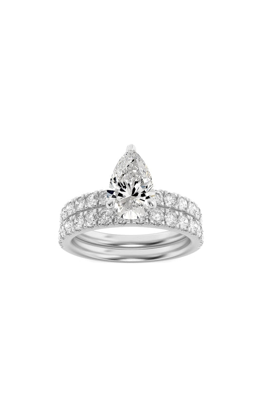 2Cttw Pear Shaped Lab Grown Diamond (F/VS) ClassicAccented  Set With Band and Engagement Ring in 14K Gold