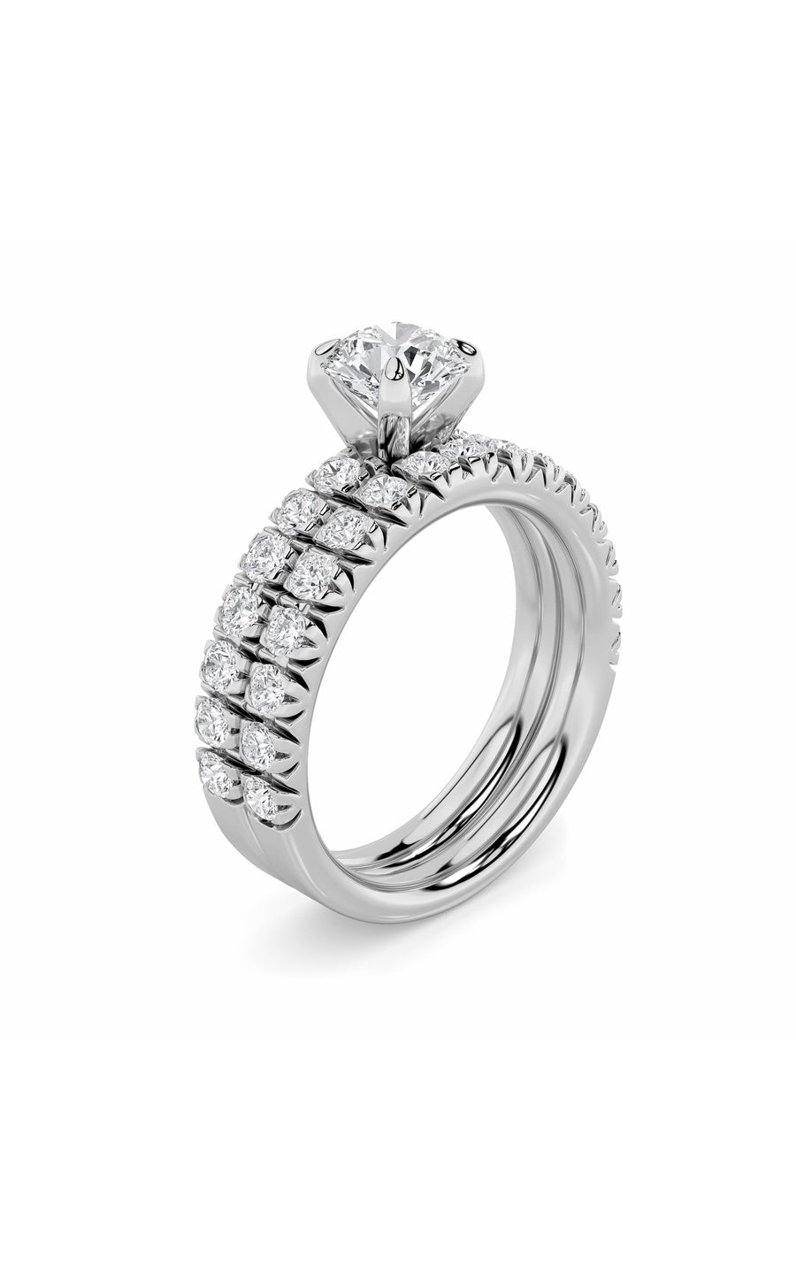 2Cttw Round Shaped Lab Grown Diamond (F/VS) Classic Accented Set With Band and Engagement Ring in 14K Gold