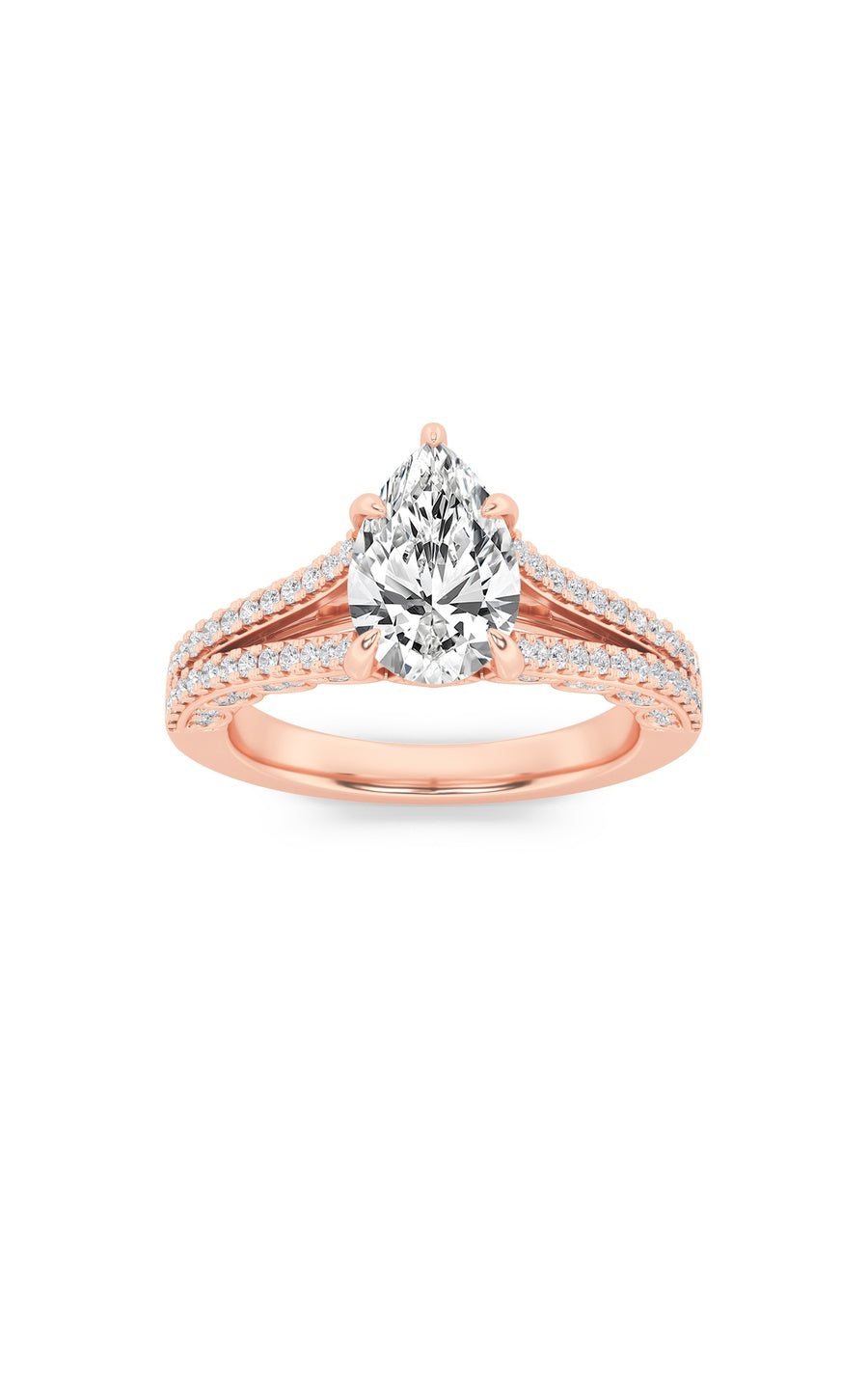 2Cttw Pear Shaped Lab Grown Diamond (F/VS) Split Shank Accented Engagement Ring in 14K Gold
