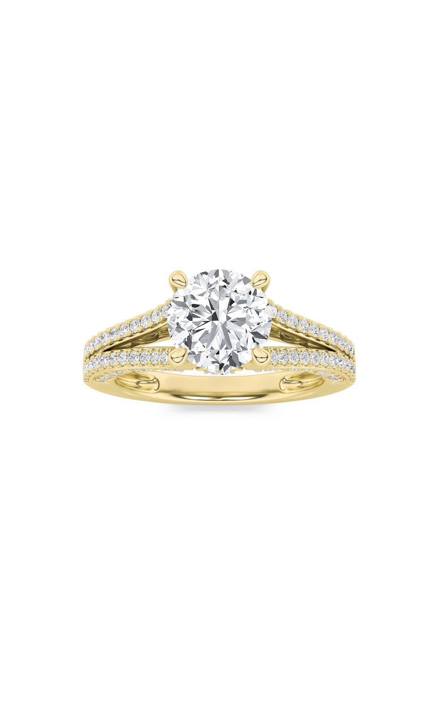 2Cttw Round Shaped Lab Grown Diamond (F/VS) SplitShank Accented Engagement Ring in 14K Gold