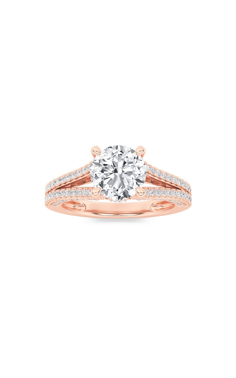 2Cttw Round Shaped Lab Grown Diamond (F/VS) SplitShank Accented Engagement Ring in 14K Gold