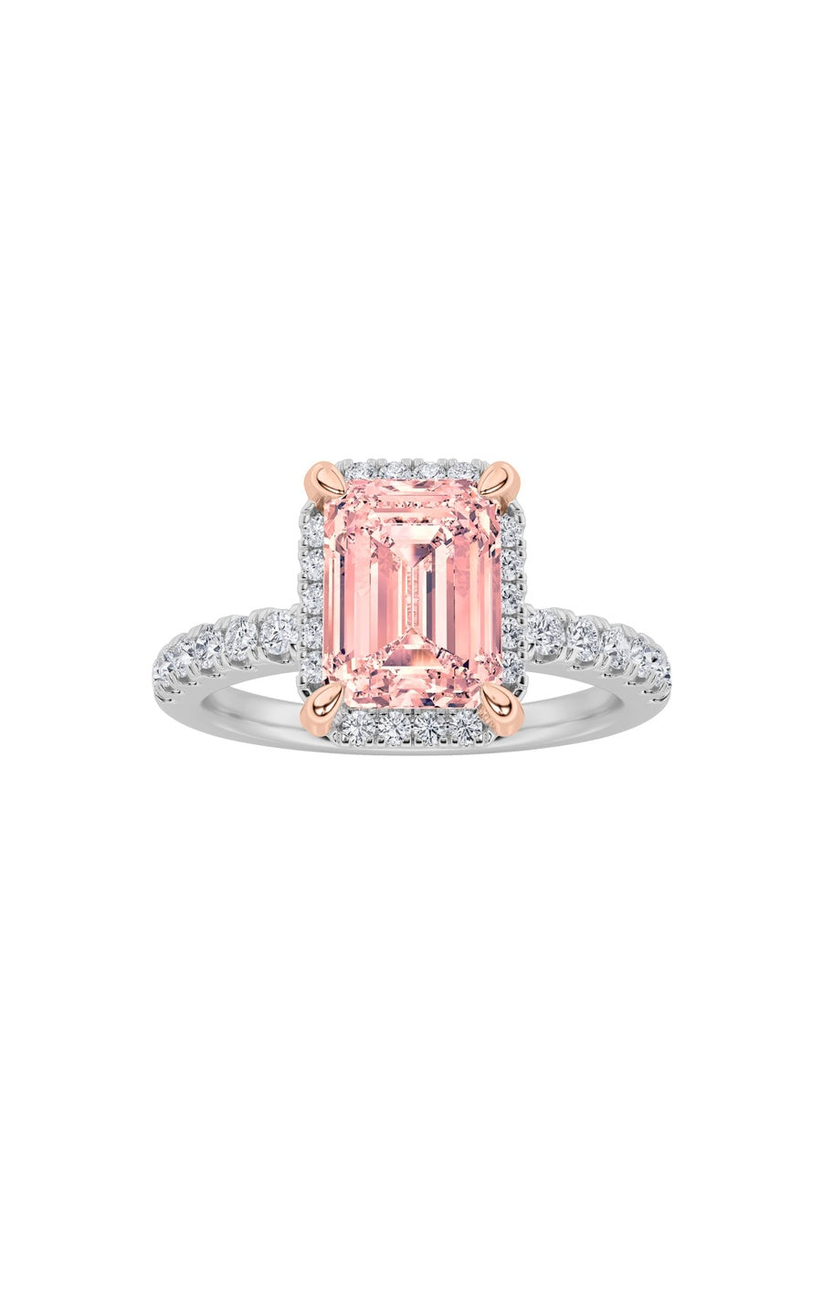2Cttw Emerald Shaped Lab Grown Diamond (F/VS) HaloAccented Engagement Ring in 14K Gold