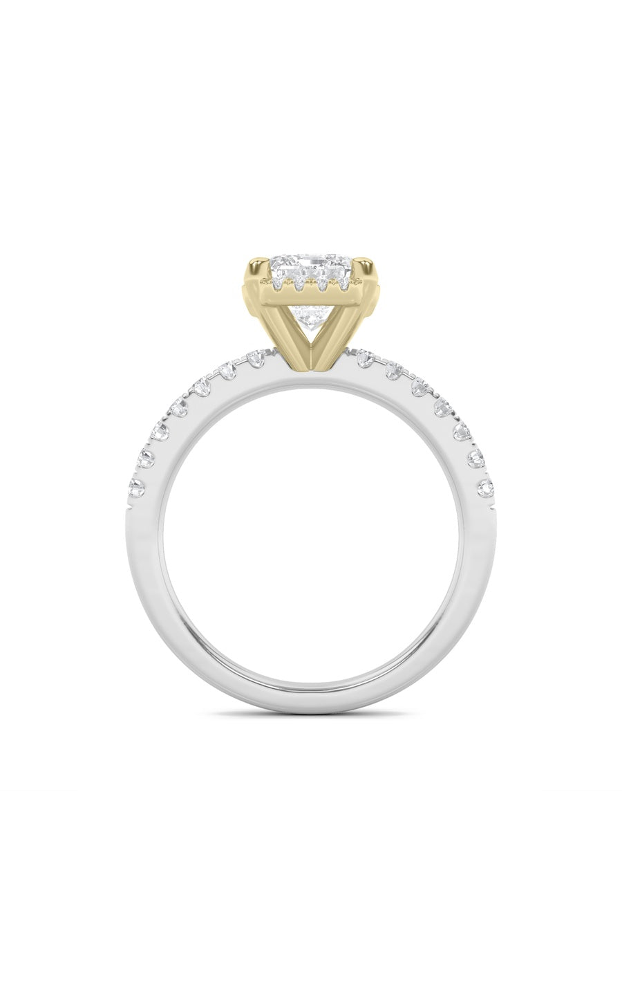 2CTW Emerald Shaped Lab Grown Diamond (F/VS) Halo Accented Engagement Ring in 14K Gold