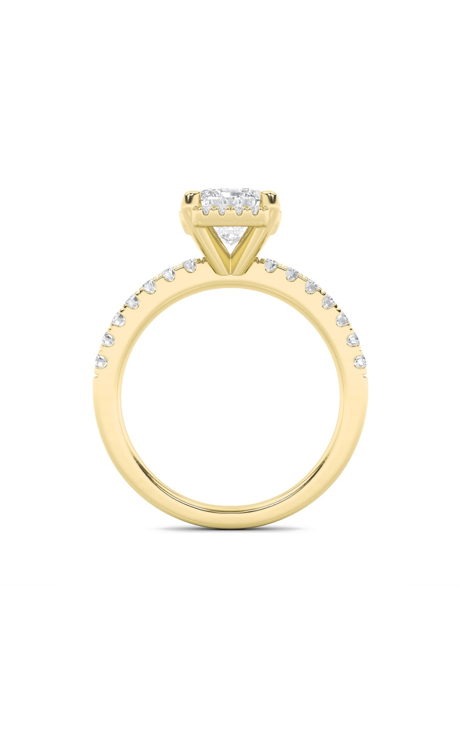2Cttw Emerald Shaped Lab Grown Diamond (F/VS) HaloAccented Engagement Ring in 14K Gold