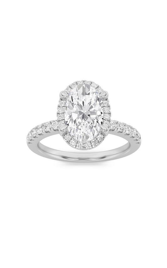 2Cttw Oval Shaped Lab Grown Diamond (F/VS) Halo Accented Engagement Ring in 14K Gold