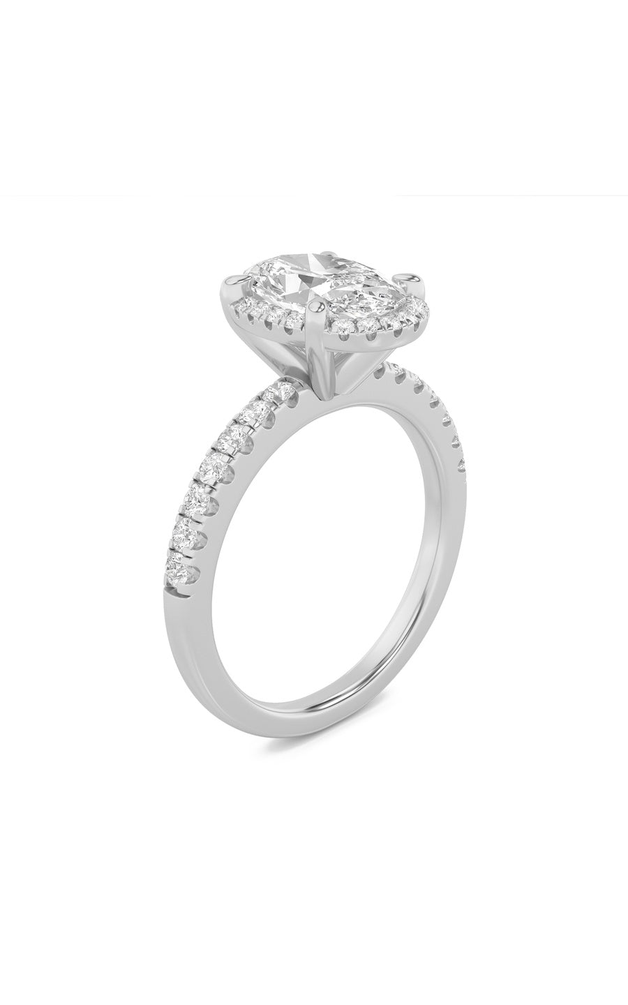 2CTW Oval Shaped Lab Grown Diamond (F/VS) Halo Accented Engagement Ring in 14K Gold