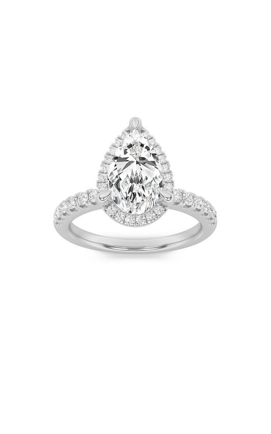 2Cttw Pear Shaped Lab Grown Diamond (F/VS) Halo Accented Engagement Ring in 14K Gold