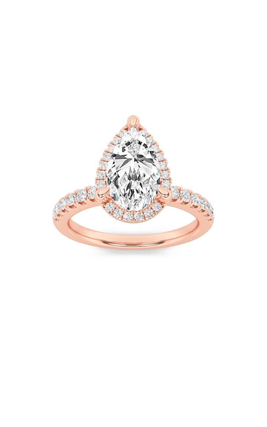 2Cttw Pear Shaped Lab Grown Diamond (F/VS) Halo Accented Engagement Ring in 14K Gold