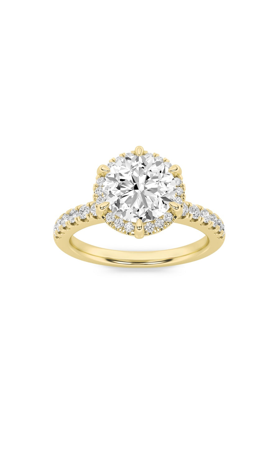 2Cttw Round Shaped Lab Grown Diamond (F/VS) Halo Accented Engagement Ring in 14K Gold