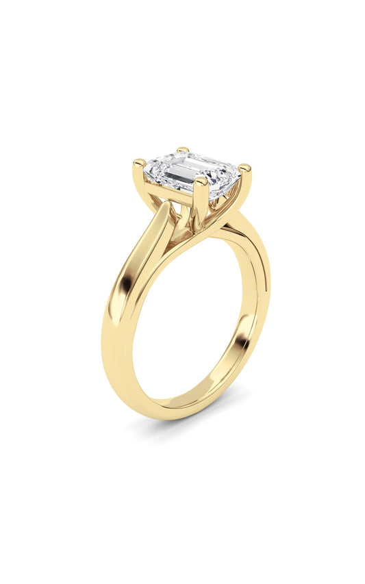2Cttw Emerald Shaped Lab Grown Diamond (F/VS) Cathedral Shank Engagement Ring in 14K Yellow Gold