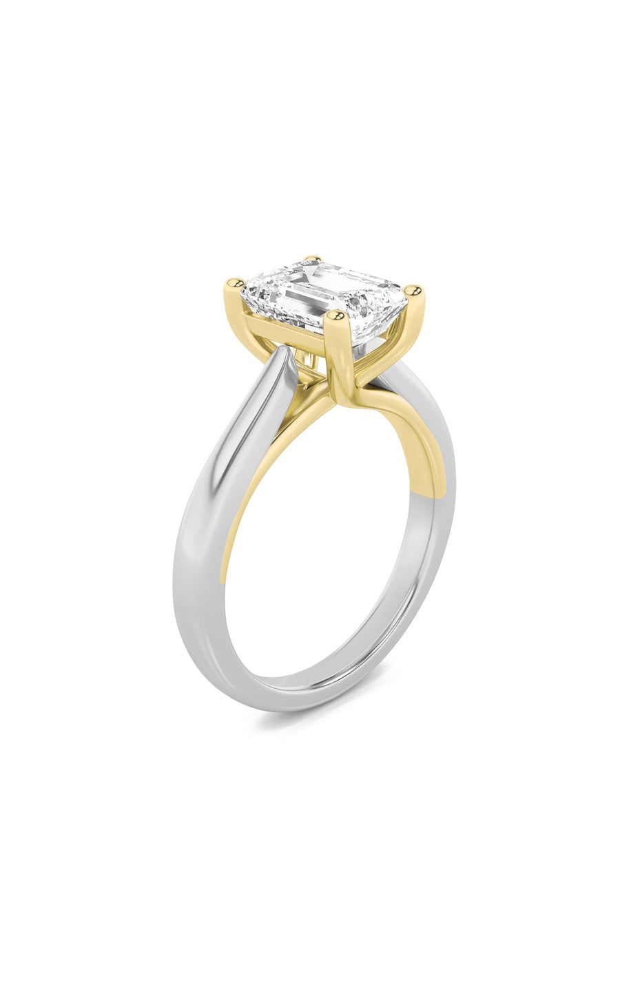 2Cttw Emerald Shaped Lab Grown Diamond (F/VS) Cathedral Shank Engagement Ring in 14K Yellow Gold