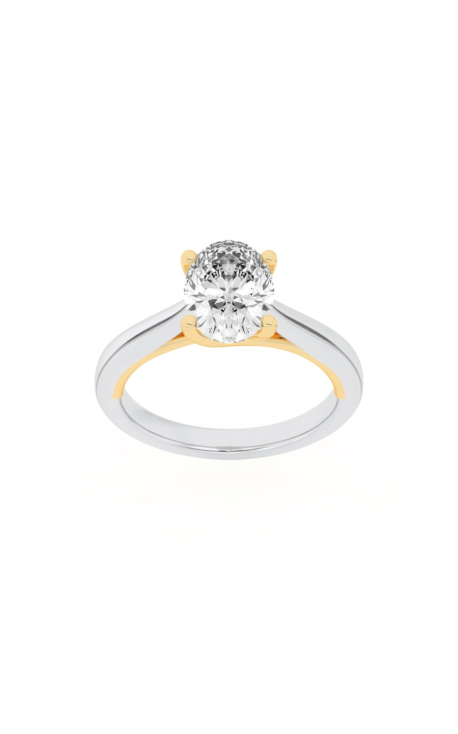 1Cttw Oval Shaped Lab Grown Diamond (F/VS) Two Tone Cathedral Shank Engagement Ring in 14K Gold