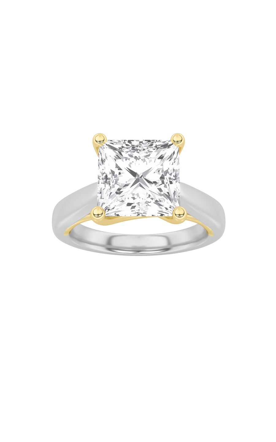 1Cttw Princess Shaped Lab Grown Diamond (F/VS) TwoTone Cathedral Shank Engagement Ring in 14K Gold