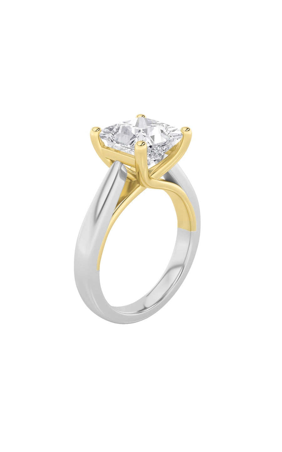 2Cttw Princess Shaped Lab Grown Diamond (G/VS) TwoTone Cathedral Shank Engagement Ring in 14K Gold