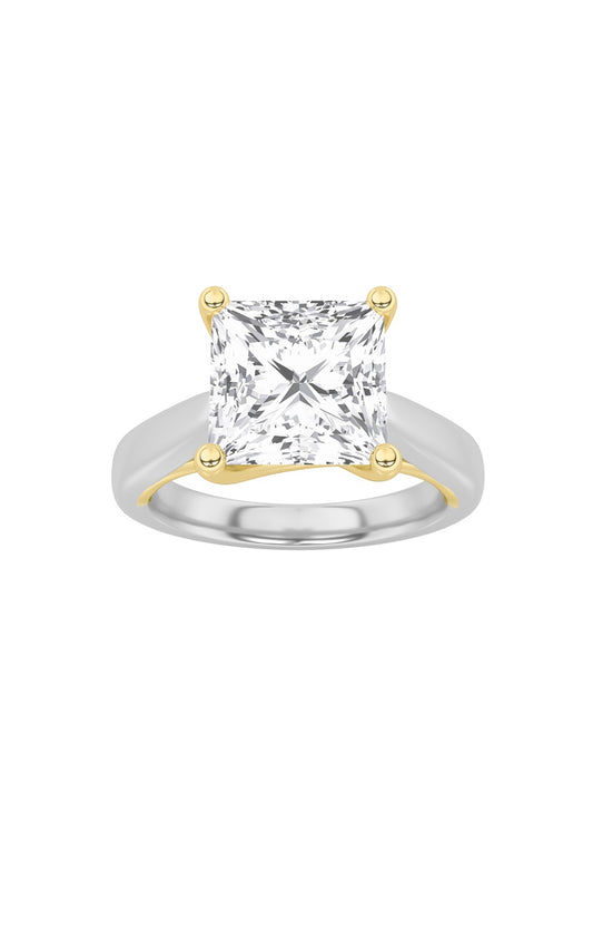 3Cttw Princess Shaped Lab Grown Diamond (F/VS) TwoTone Cathedral Shank Engagement Ring in 14K Gold