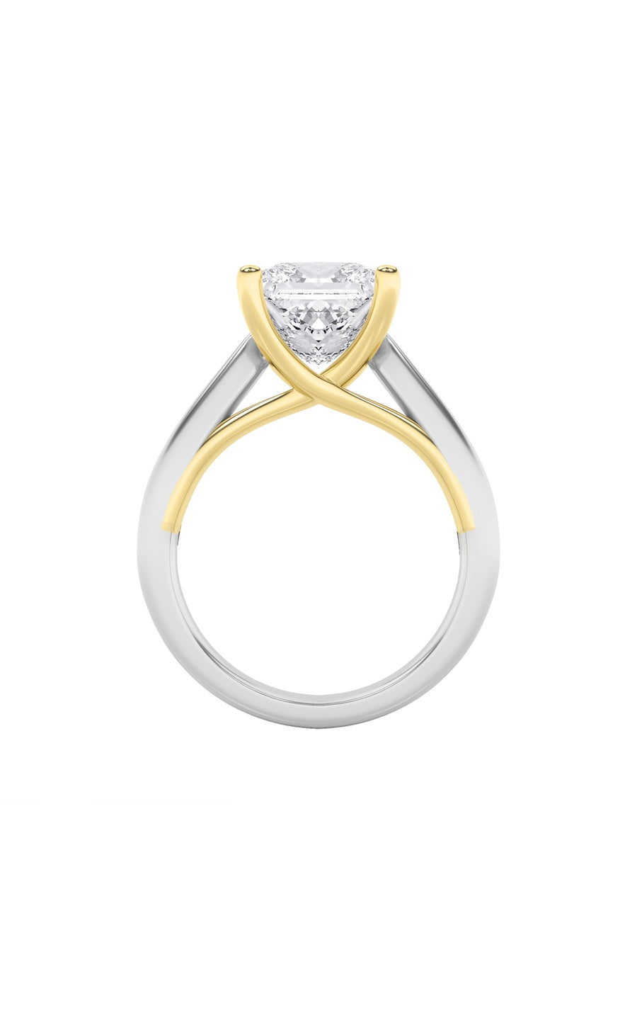 3Cttw Princess Shaped Lab Grown Diamond (F/VS) TwoTone Cathedral Shank Engagement Ring in 14K Gold