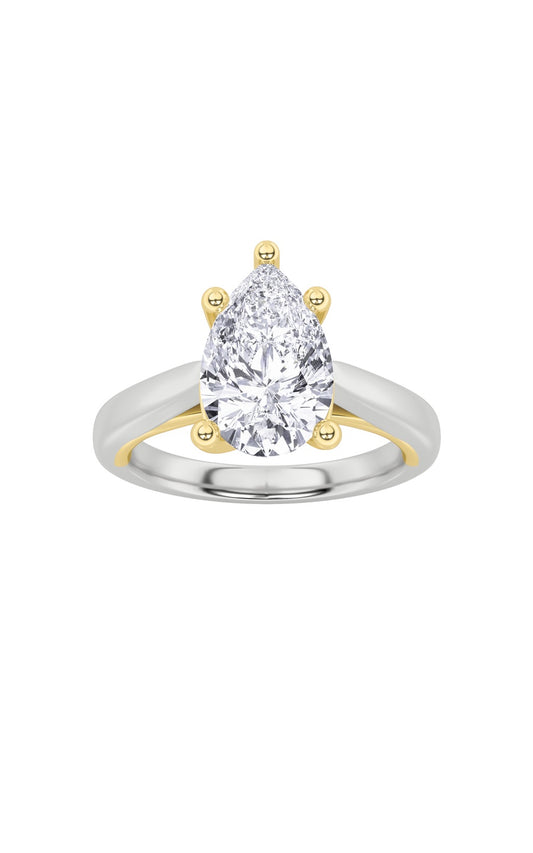 1Cttw Pear Shaped Lab Grown Diamond (F/VS) Two Tone Cathedral Shank Engagement Ring in 14K Gold