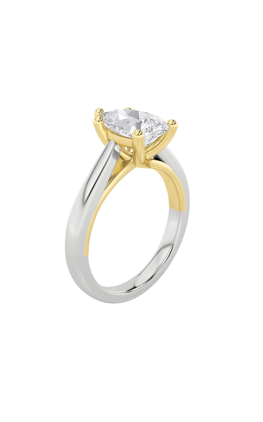 2Cttw Pear Shaped Lab Grown Diamond (F/VS) Two Tone Cathedral Shank Engagement Ring in 14K Gold