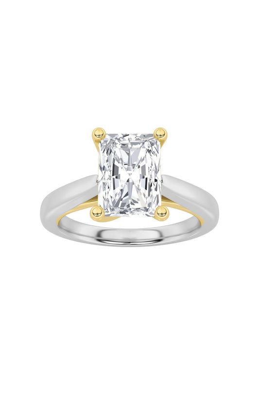 2Cttw Radiant Shaped Lab Grown Diamond (F/VS) TwoTone Cathedral Shank Engagement Ring in 14K Gold