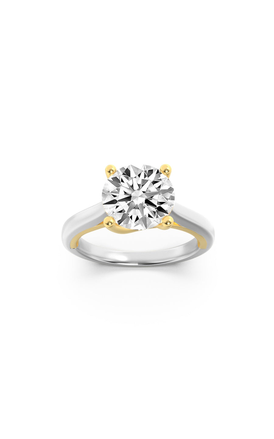 1Cttw Round Shaped Lab Grown Diamond (F/VS) Two Tone Cathedral Shank Engagement Ring in 14K Gold