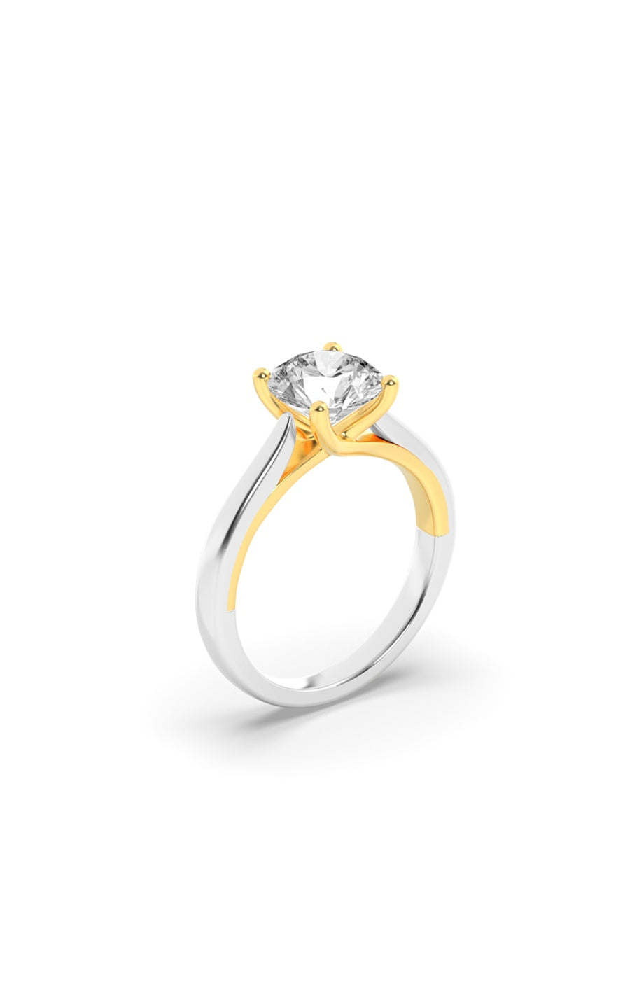 2Cttw Round Shaped Lab Grown Diamond (F/VS) Cathedral Shank Engagement Ring in 14K Yellow Gold