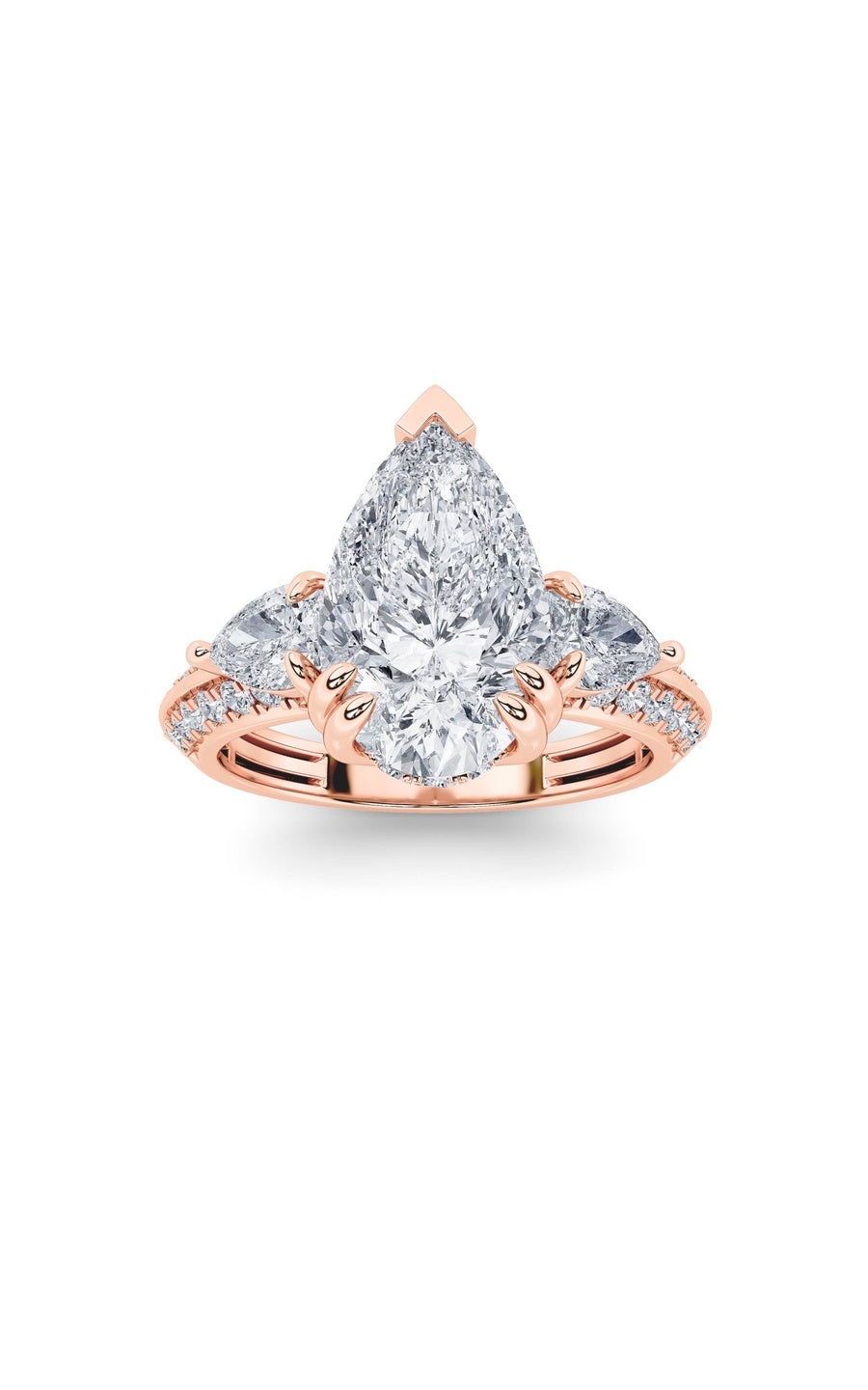 3.5Cttw Pear Shaped Lab Grown Diamond (G/VS) ThreeStone Accented Engagement Ring in 14K Gold