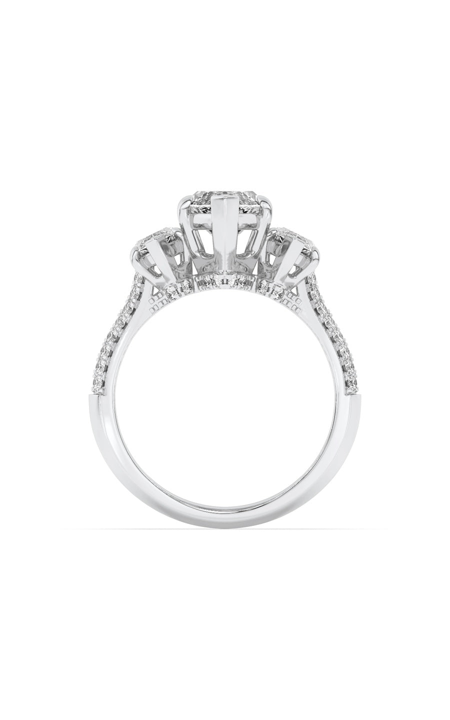 4Cttw Marquise Shaped Lab Grown Diamond (G/VS) Three Stone Accented Engagement Ring in 14K Gold