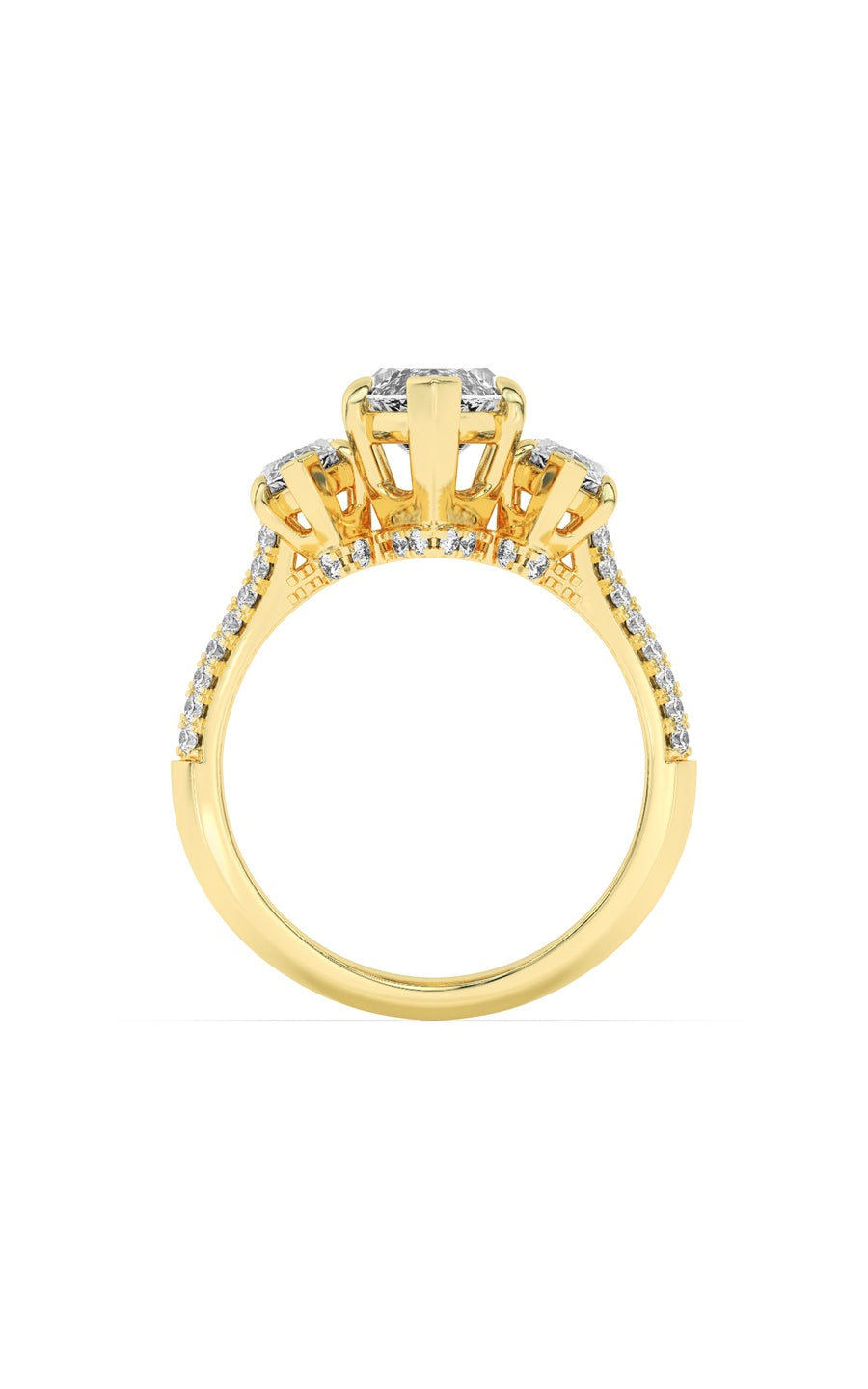 4Cttw Marquise Shaped Lab Grown Diamond (G/VS) Three Stone Accented Engagement Ring in 14K Gold
