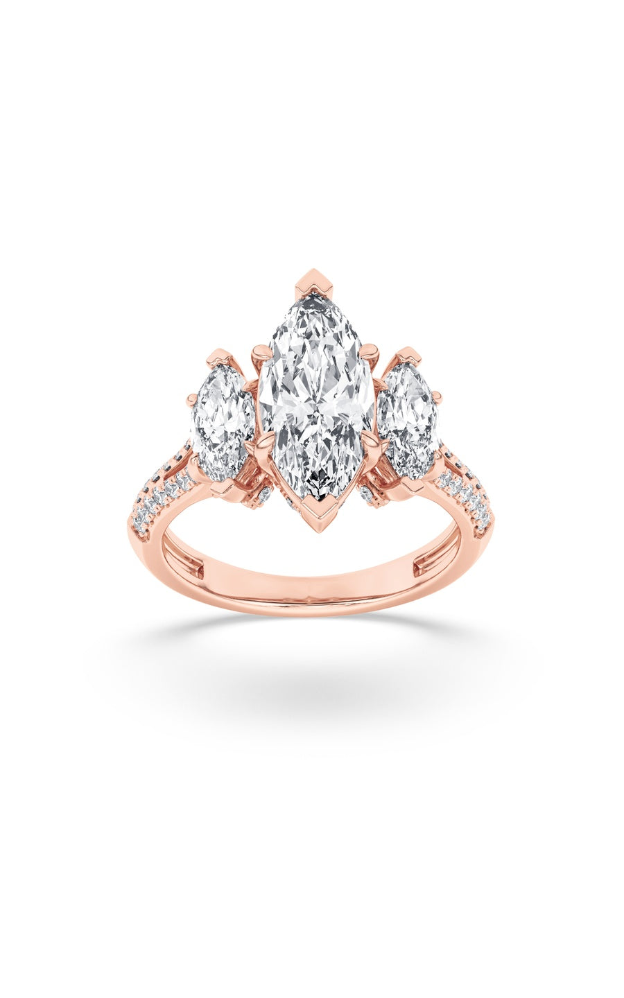 4Cttw Marquise Shaped Lab Grown Diamond (G/VS) Three Stone Accented Engagement Ring in 14K Gold