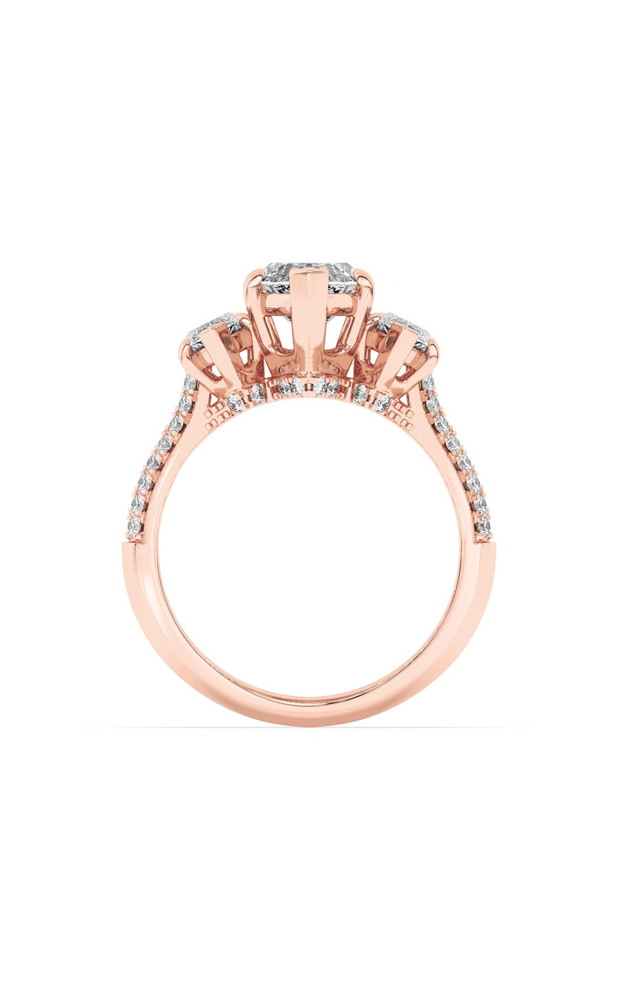 4Cttw Marquise Shaped Lab Grown Diamond (G/VS) Three Stone Accented Engagement Ring in 14K Gold