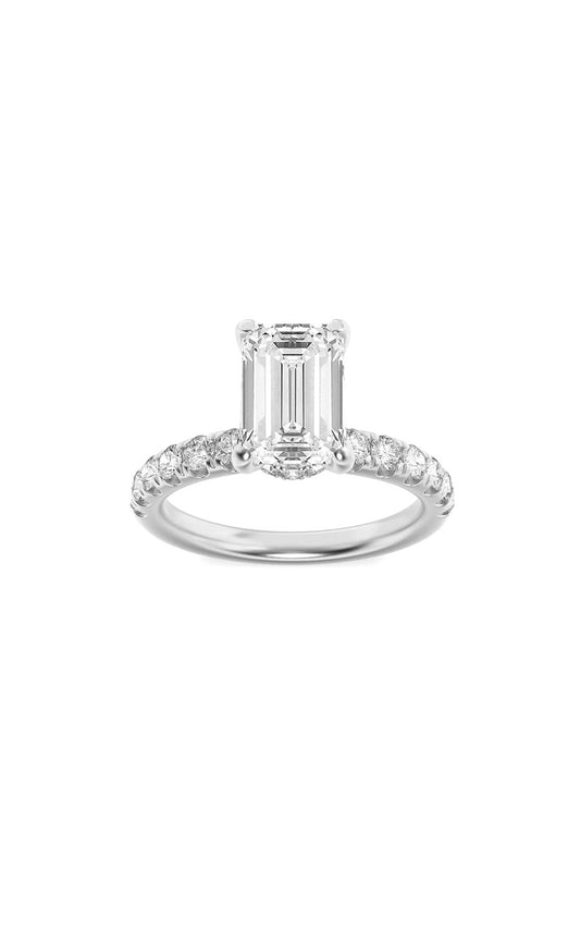 2Cttw Emerald Shaped Lab Grown Diamond (G/VS) Hidden Halo Accented Ring in 14K Gold