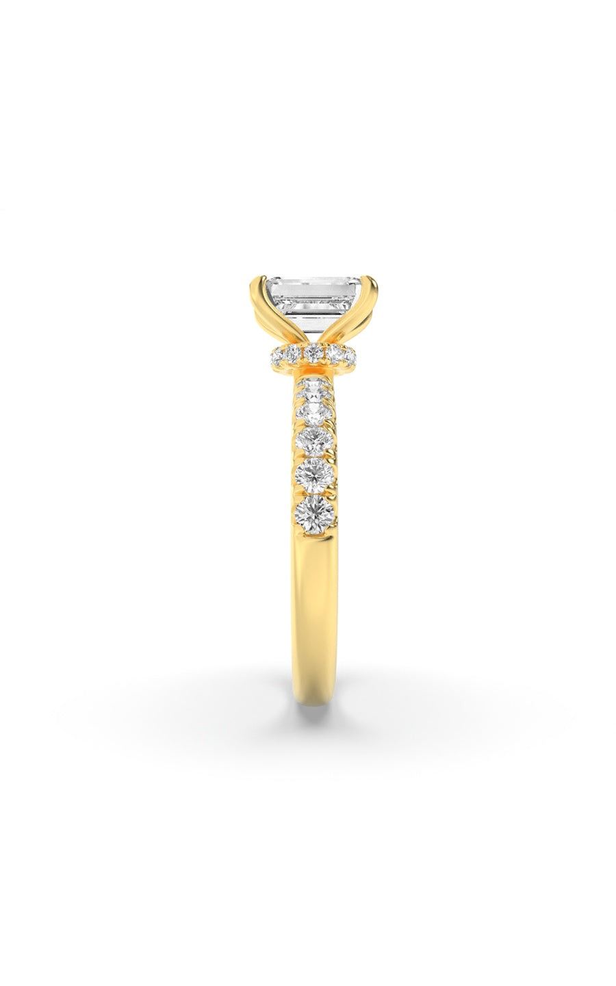 2Cttw Emerald Shaped Lab Grown Diamond (G/VS) Hidden Halo Accented Ring in 14K Gold