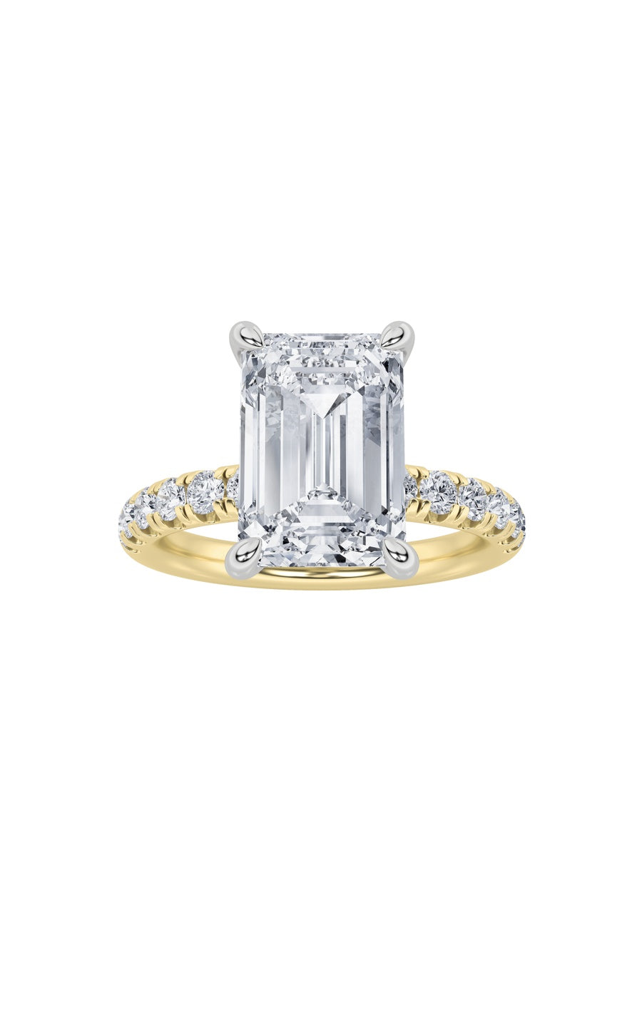 2Cttw Emerald Shaped Lab Grown Diamond (G/VS) Hidden Halo Accented Ring in 14K Gold