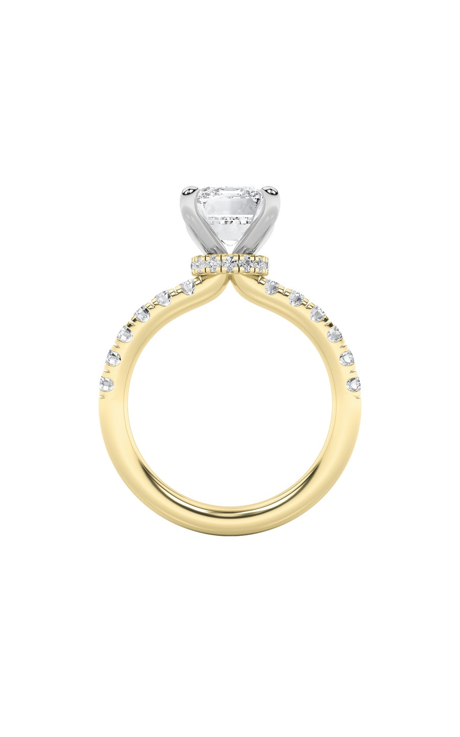 2Cttw Emerald Shaped Lab Grown Diamond (G/VS) Hidden Halo Accented Ring in 14K Gold