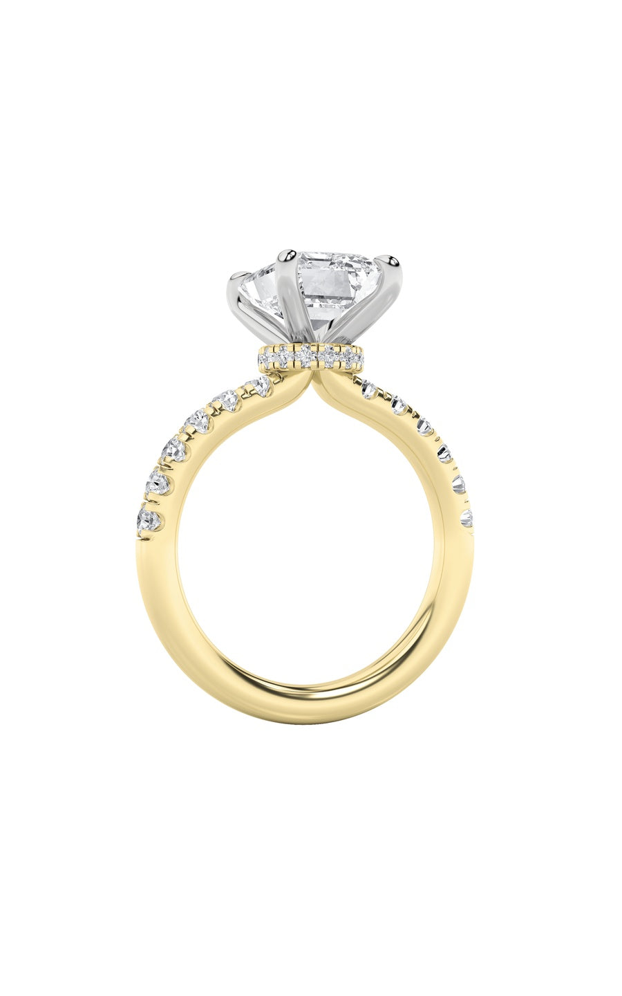 2Cttw Emerald Shaped Lab Grown Diamond (G/VS) Hidden Halo Accented Ring in 14K Gold
