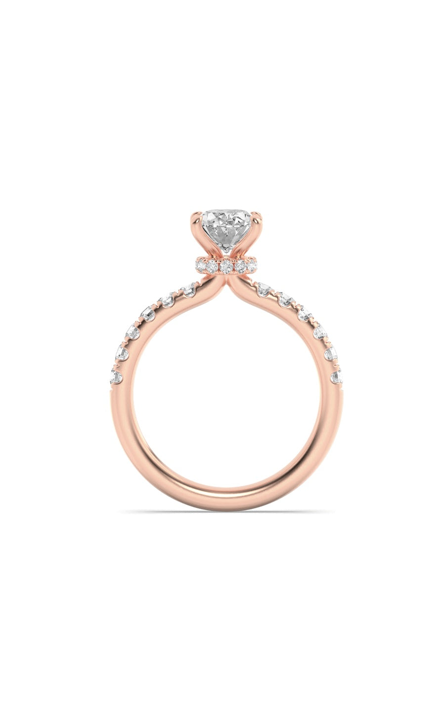 2Cttw Oval Shaped Lab Grown Diamond (F/VS) HiddenHalo Accented Ring in 14K Gold