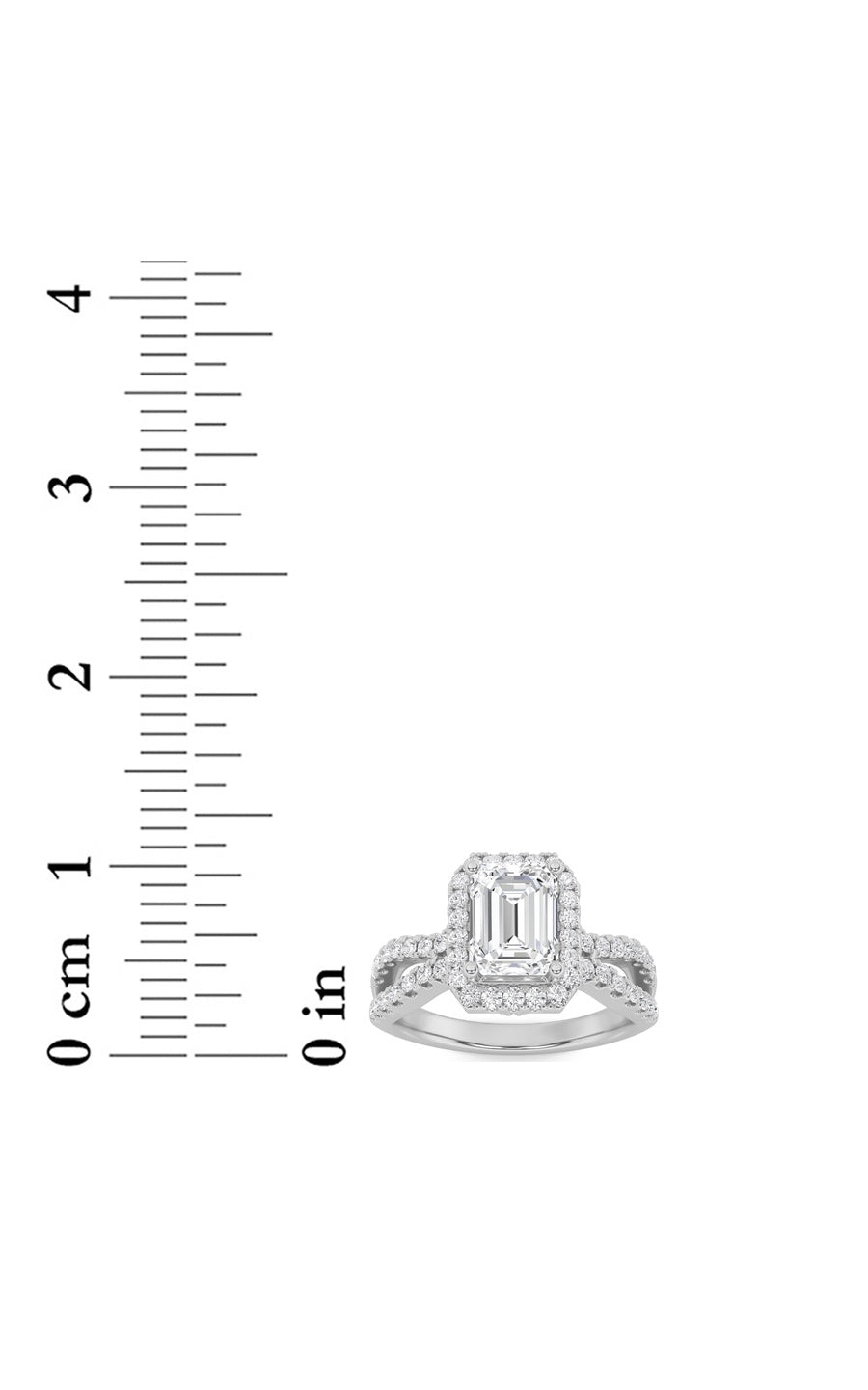 2Cttw Emerald Shaped Lab Grown Diamond (G/VS) Split Shank Halo Accented Engagement Ring in 14K Gold