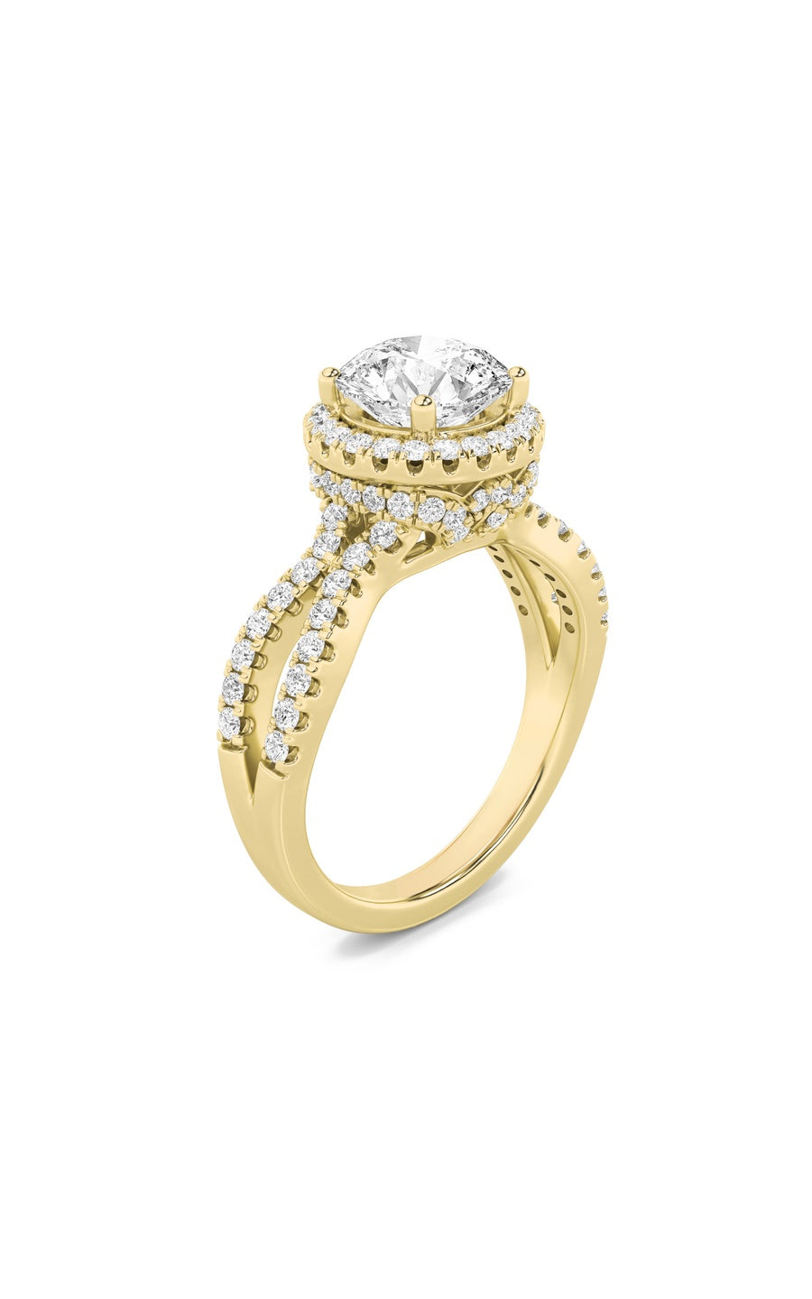2Cttw Round Shaped Lab Grown Diamond (F/VS) SplitShank Halo Accented Engagement Ring in 14K Gold